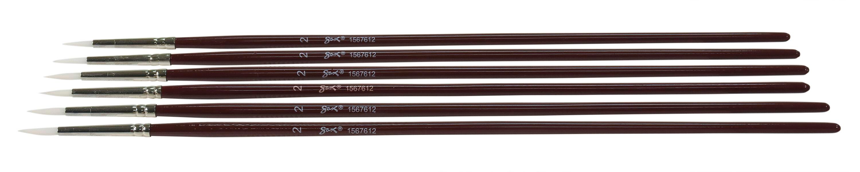 Sax Optimum White Synthetic Taklon Paint Brushes Long, Round, Size 2, Set of 6 1567612